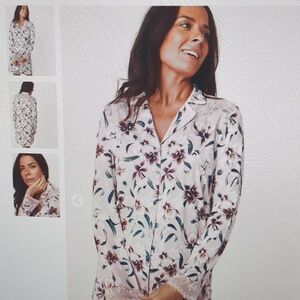 NWT la Vie en Rose Recycled Fibers Lace Trim Button-down Sleepshirt - XS